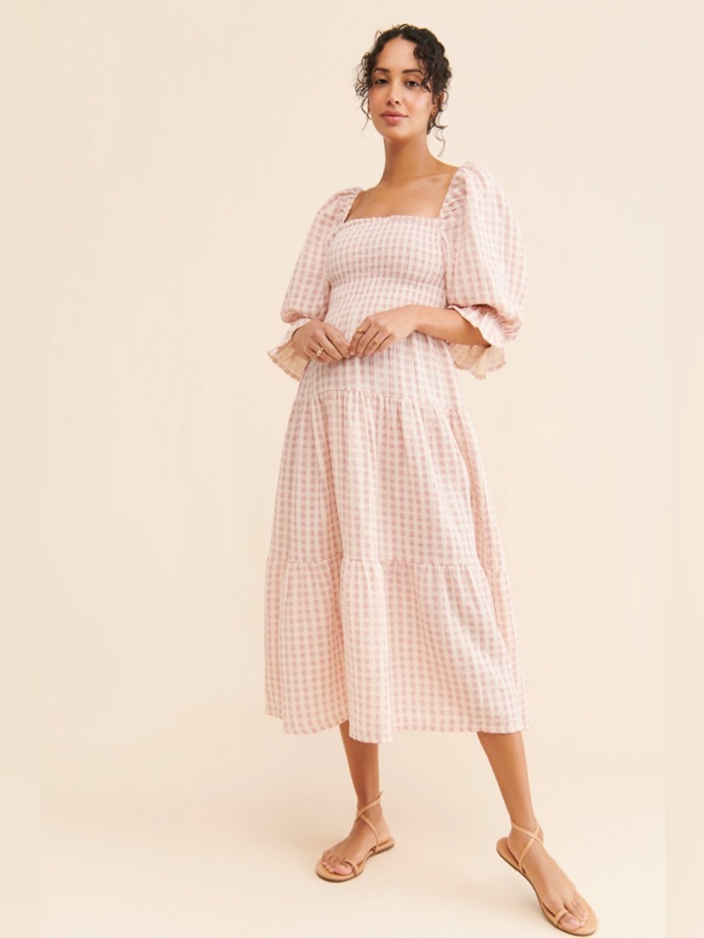 Nothing Fits But || Kiko Gingham Puff Sleeve Midi Dress Pink Small